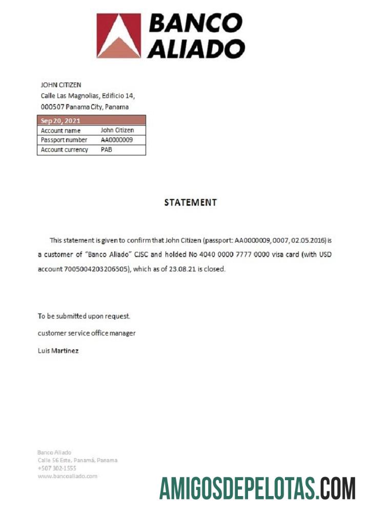 Panama Banco Aliado Closure Reference baixar para verificação